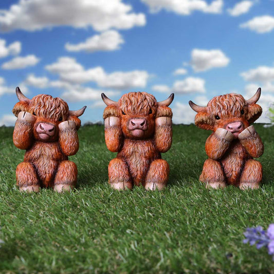 Three Wise Highland Cows  9.6cm